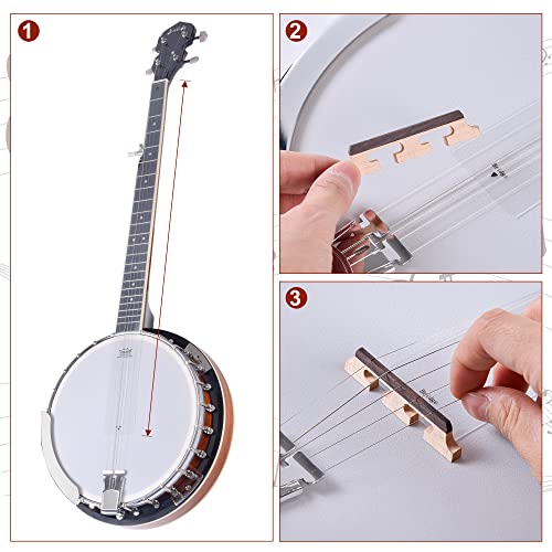 Mulucky 5 String Banjo - Large Size With 24 Brackets, Closed Solid Wood Back, Mahogany Resonator Banjos, Geared 5Th Tuner, Gift Package With Beginner Kit - B1107 #TOP6