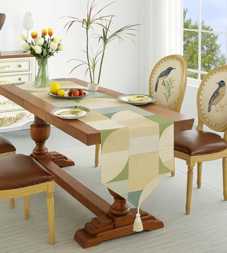 WWW.THROWPILLOW.IN Abstract Harmony Print Table Runner with Tassels14x90Inches|Fits 6.5Feet TV Unit Cabinet,Center Table,Coffee Table,Dining Table,Dresser,Entry Console,Credenza|