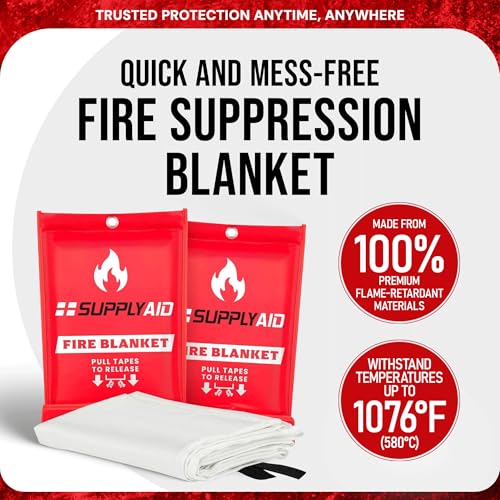 Image of Snow Joe SupplyAID 2-Pack Emergency Fire Blanket, Camping Gear and Safety Supplies, White - Essential Home and Outdoor Protection for Suppression of Small Fires, RRS-FSB-2PK