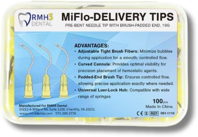 MiFlo Delivery Tips Pre-bent needle tip with brush padded end, 19G
