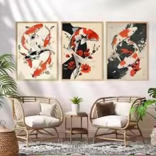 Art mural de carpes koï impression rétro sur toile salon 80x110cm