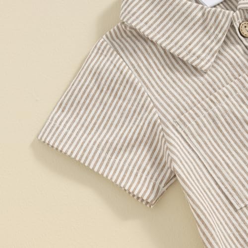Niceclould Baby Boy Vertical Striped Romper With Pockets One Piece Lapel Neck Short Sleeve Buttons Jumpsuit Spring Summer  thumb #4