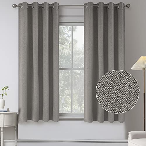 2 Panels Linen Textured 100% Blackout Curtains for Basement - Thermal Insulated Entryway Cottage Decor Curtains -Waterproof Farmhouse Grommet Top Curtains for Bathroom(W 52 x L 54 Inch Long,Stone)
