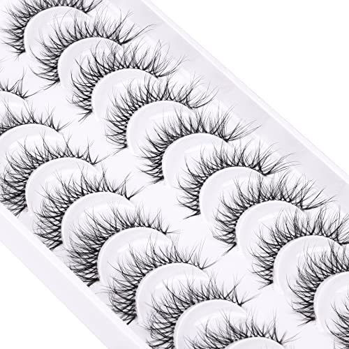 Natural Lashes Wispy False Eyelashes 3D Fluffy Strip Fake Eyelashes Short Cat Eye Lashes With Clear Band 10 Pairs Faux Mink Lashes Pack Alicrown #TOP2
