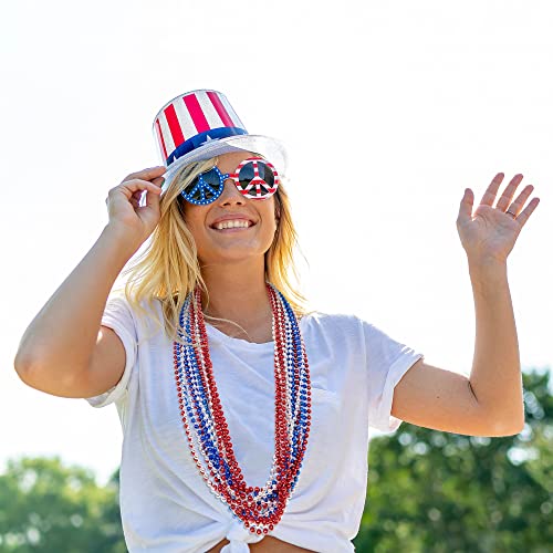 Image of 4th of July Party Favors, 12PCS 250th Anniversary Patriotic Necklaces Bulk, Fourth of July Red Blue Silver Beads Necklace, Independence Day Beads Bulk for Parade Party Celebration Favors Decorations