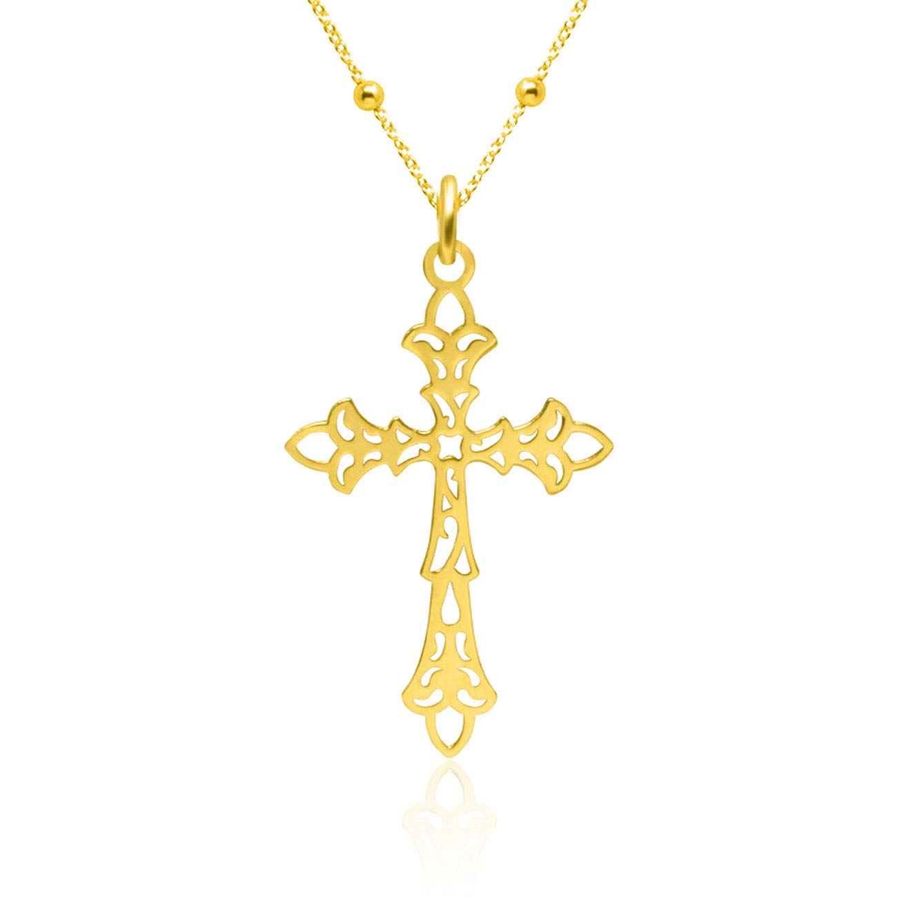 WANDA PLATACross Pendant Necklace for Woman in Sterling Silver 925 Gold Plated, 17"- 19" Adjustable Chain Religious Christian Jewelry Gift Box