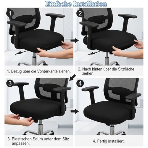 2 Stück Bürostuhl Bezug, Schwarz Elastischer Stuhlbezug Sitzfläche, Waschbarer Stretchbarer Bürostuhlbezug, Hochzeitsfeier Dekor Office Chair Cover, Abnehmbar für 35-48cm Bürostühle, Esszimmer Büro Ba