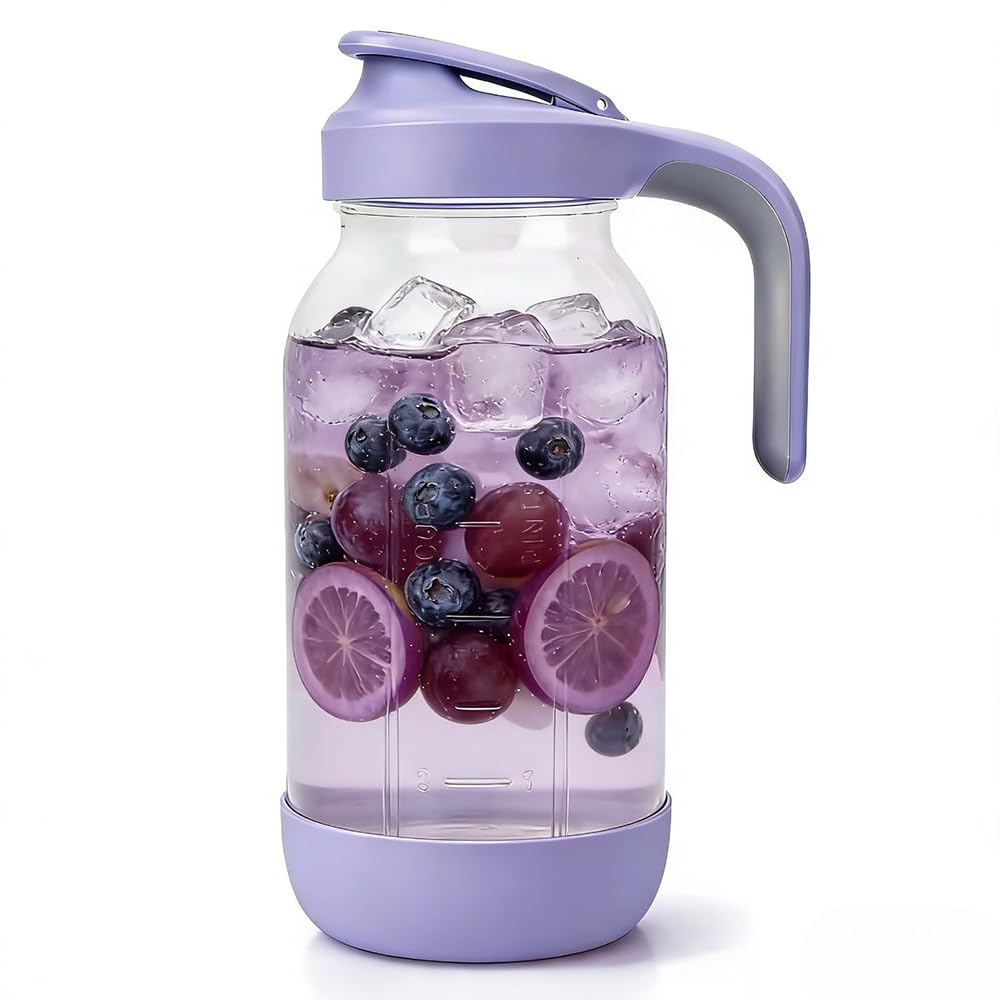 Sursip 64oz (2 Quart) Glass Mason Jar Pitcher with Lid and Handle