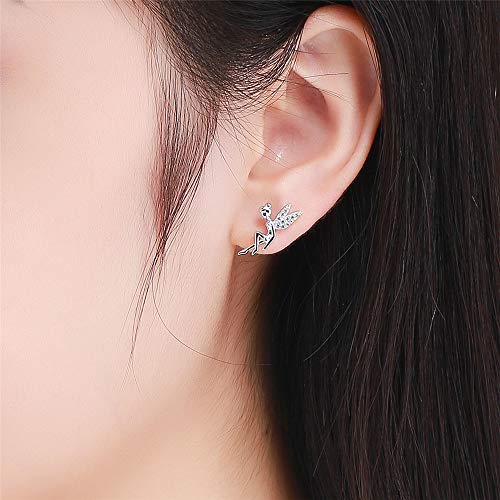 Cz Fairy Stud Earrings For Women Girls S925 Sterling Silver 18K White Gold Plated Asymmtric Two-Tone Cubic Zirconia Crystal Tinkerbell Angel Wings Tiny Stud Hypoallergenic Jewelry Gifts For Daughter Teen Girl #TOP1