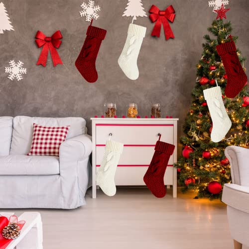 Kunyida Pack 2, 18" Unique Burgundy And Ivory White Knit Christmas Stockings #TOP5