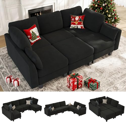 Dowiean Sectional Sleeper Sofa, 6 Seaters Modular...