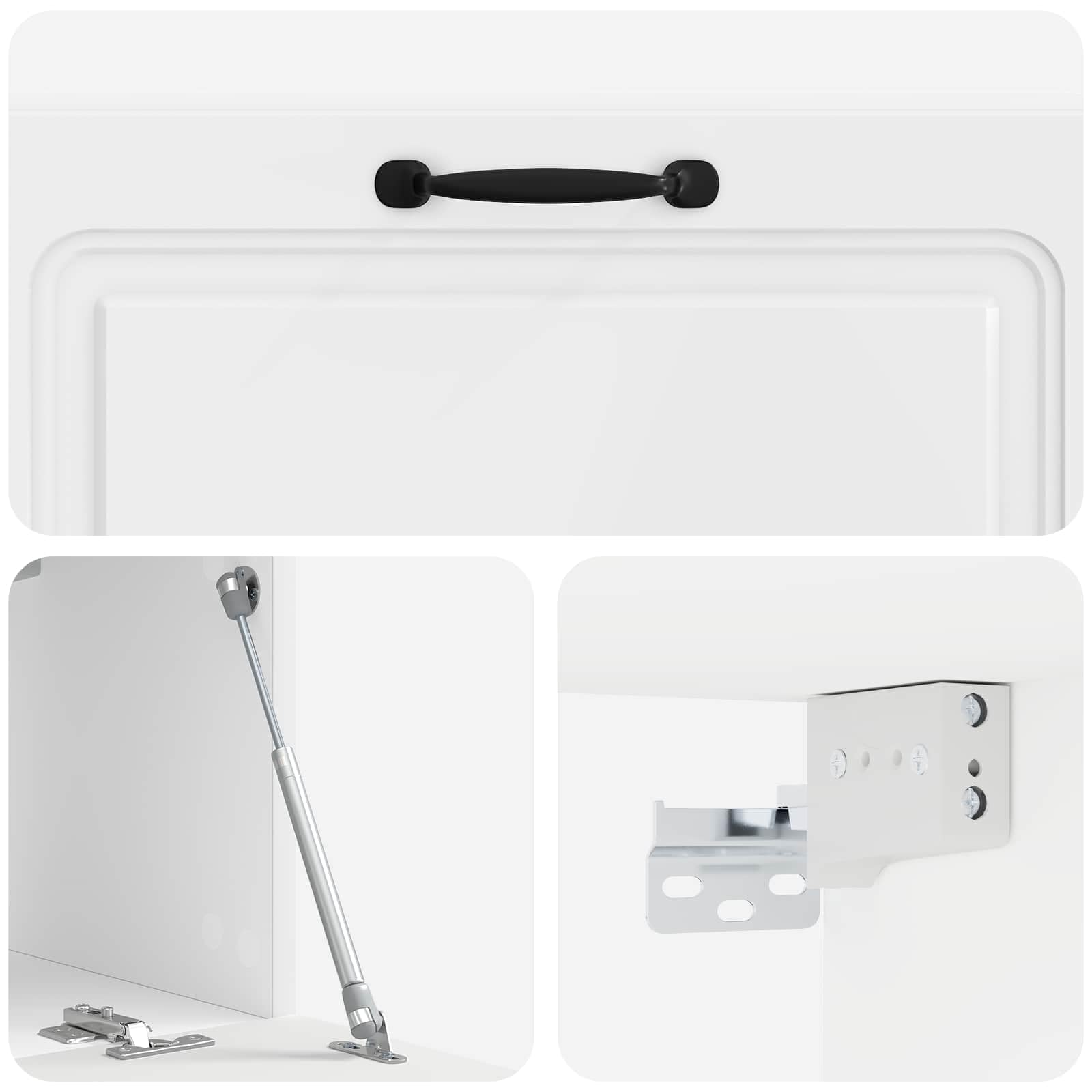 Mueble para TV montado en la pared, color blanco brillante, 98 x 31 x 30 cm, moderno mueble bajo de madera para salón, mueble de TV colgante con 2 puertas giratorias y espacio de