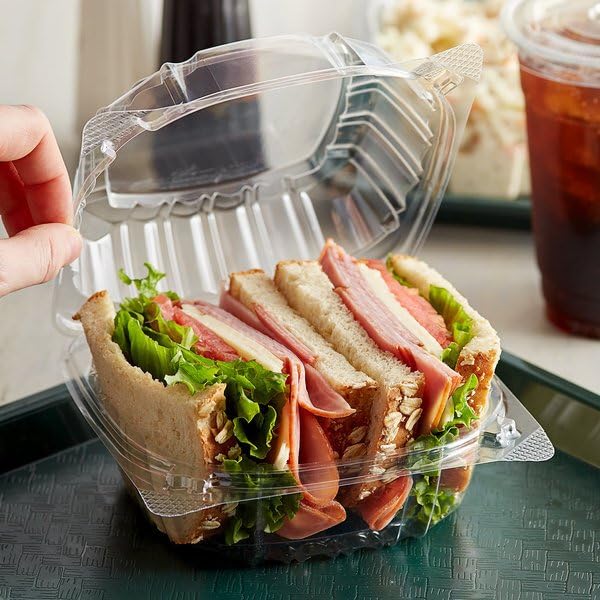 QQOUTLET Plastic Hinged Food Container Dessert Containers - Disposable Plastic Clamshell Food Containers for Salads, Pasta, Sandwiches, 6x6x3 (75), Clear