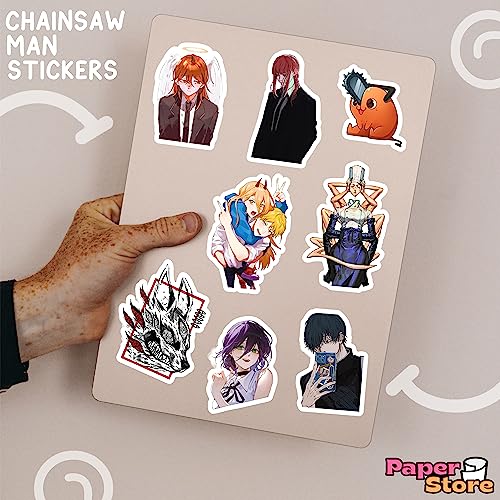 Image of Paper9store Pack of 85+ Chainsaw Man Stickers for Laptop, Phone Case, Guitar, Bike, Pc, Scrapbook etc. Waterproof Glossy Laminated Residue Free Anime Stickers