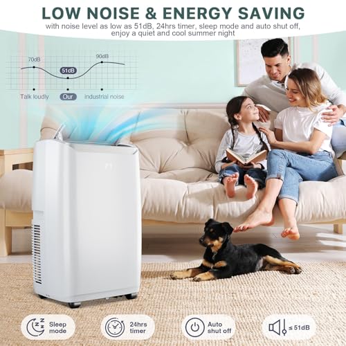 Image of 14000 BTU Portable Air Conditioners, 3-In-1 Unit Offers Fast Cooling, Dehumidification, Three-Speed Fan for Rooms Up to 750 Sq. Ft, with a 24-Hour Timer, Remote Control, and Operates Quietly