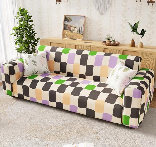Image of Lukzer 3 Seater Multi Color Square Universal Sofa Cover | 360 Fully Covered Anti-Slip Washable Couch Cover Protecter | 140 GSM Stretch Fit Polyester + Spandex Slipcover (180-230cm /SC-041-03)