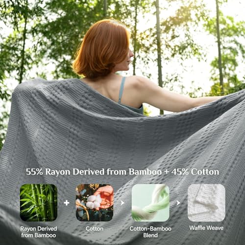 Image of BEDELITE Cooling Waffle King Size Blanket- Lightweight Breathable Cotton Summer Blanket of Rayon Derived from Bamboo for Hot Sleepers, Soft Throws for Bed, Couch and Sofa, Grey, 108x90 Inches