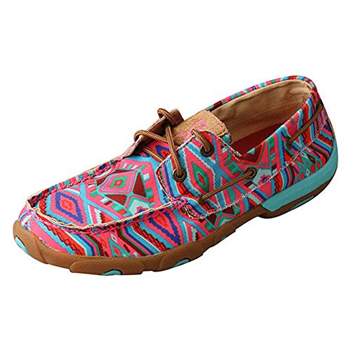 Image of Twisted X Women's Boat Shoe Canvas Driving Moccasins, Pink /Multi, 6 Medium