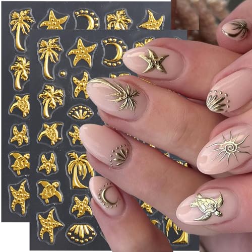Summer Nail Art Stickers Decals Palm Tree Starfish 5D Embossed