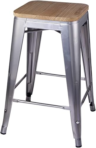 Miniatura 70 de GIA Taburete de mostrador sin respaldo de 24 pulgadas, cantidad de 4, bronce con asiento de madera clara Negro -,Café,Gris,gris, (Gun