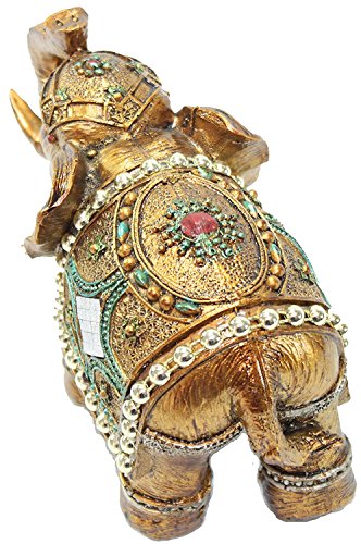 Feng Shui Brass Color 6" Elegant Thai Elephant Trunk Statue Wealth Lucky Figurine + Gold Mini Buddha Home Decor Gift #TOP2