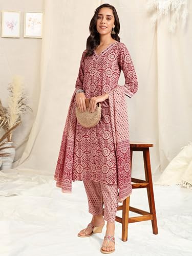 Image of MIRCHI FASHION Women's Straight Fit Pure Cotton Printed Kurta Set with Dupatta and Trouser