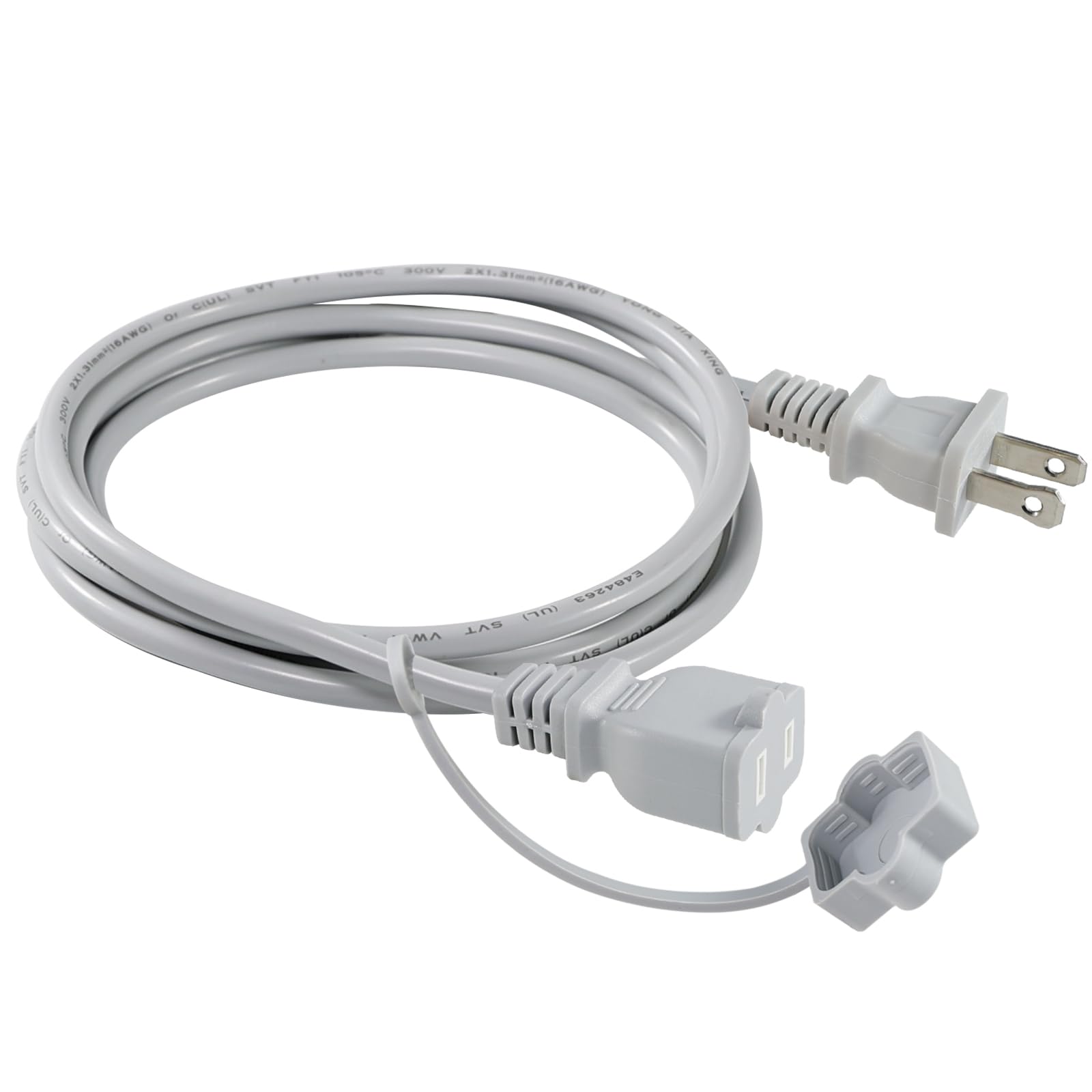 6 FT Gray 2 Prong Extension Cord - 16 AWG, 13A/1625W, US Polarized AC 2 Prong Extension Cord, Lightweight & Durable, Ideal for Lamps, Fans, and Small