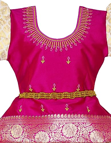 Image of AMIRTHA FASHION New south Indian onam kerala traditional pattu pavadai pattu langa voni Lehenga choli for girls dress (PINK)