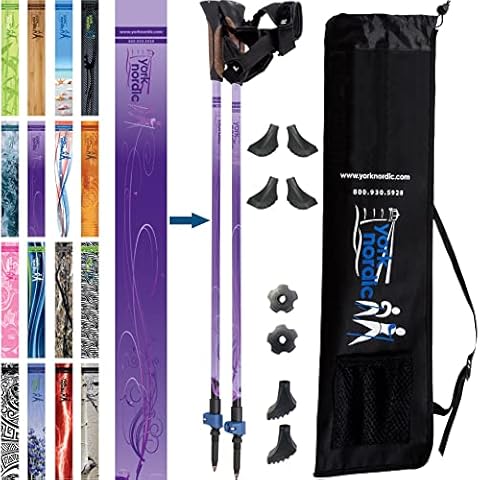 Nordic Tapered Four Pack Rubber Tips + York Nordic Purple Haze Nordic Walking Poles Cover