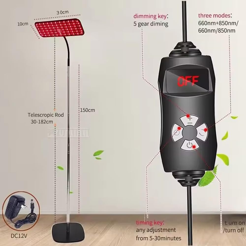 Lampada a Infrarossi Professionale 126 LED-Altezza Regolabile 30-130cm,4 Livelli Luminosi, 5 Timer,Collo di Cigno 360° con Occhiali Protettivi & Supporto Per lenire i muscoli del viso e del corpo