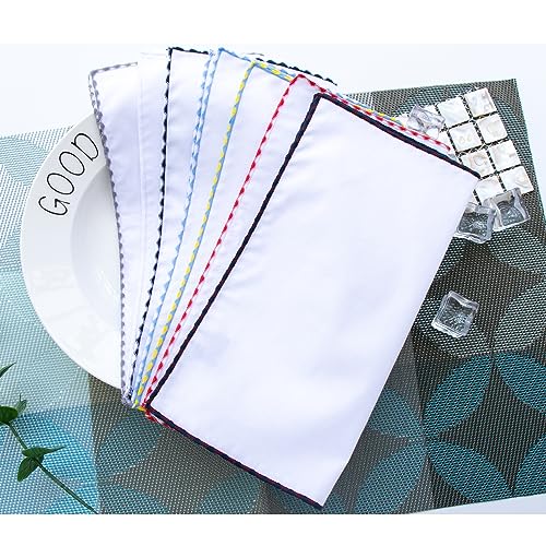Image of 3-Pk Mens Cotton White Pocket Square with Color Border(10 Colors)