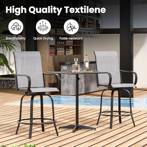 Image of Soohow Swivel Patio Bar Stools Set of 8, Textilene Bar Height Chairs Grey | 360 Swivel Tall Bar Height Chairs, Quick-drying Fabric, with Leveling Feet, Weather-resistant, for Balcony, Poolside, Yard