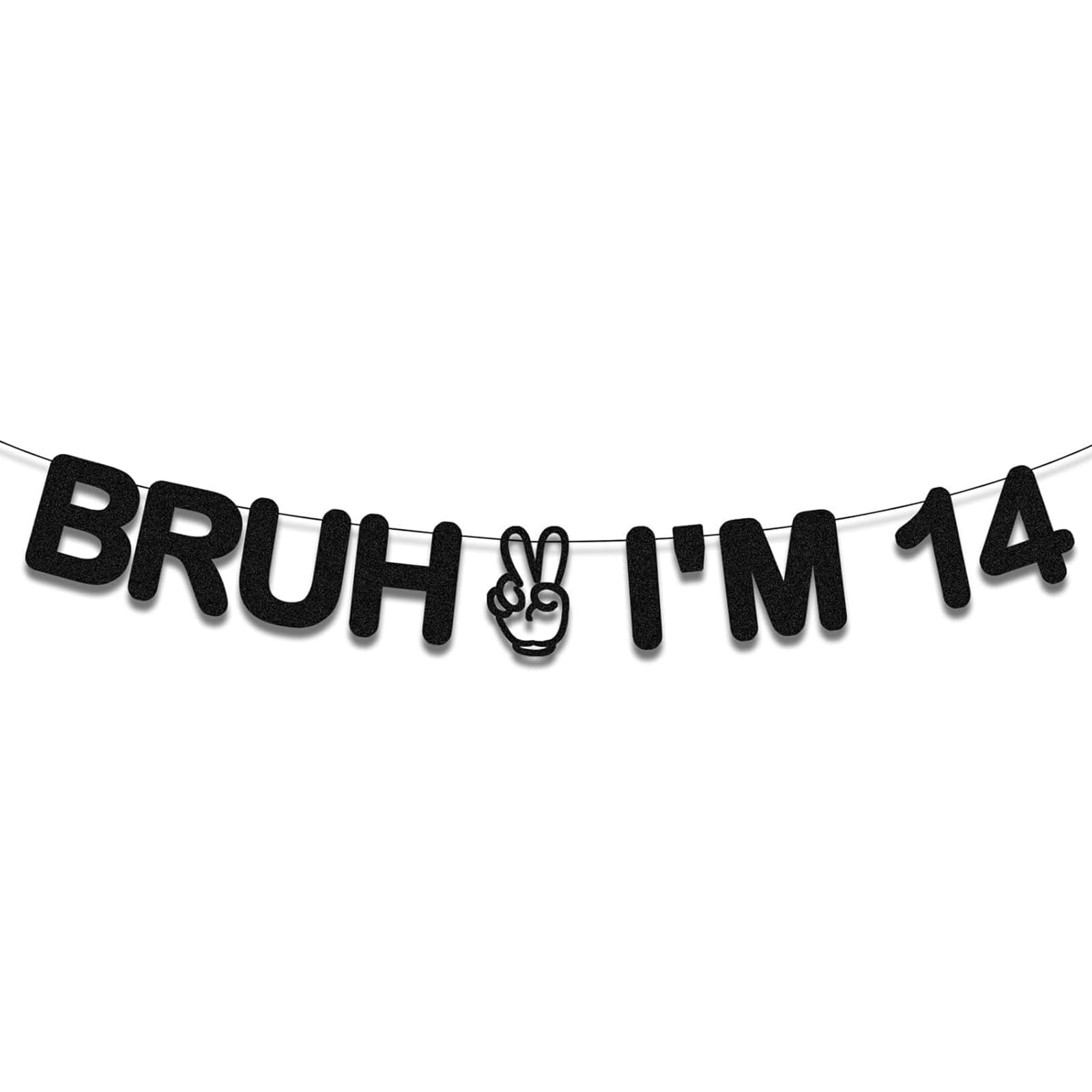 Bruh I'm 14 Birthday Banner – Black Glitter 14th Birthday Decorations – Happy 14th Party Banner for Teens – Funny Party Decor for Boys Girls Celebrations