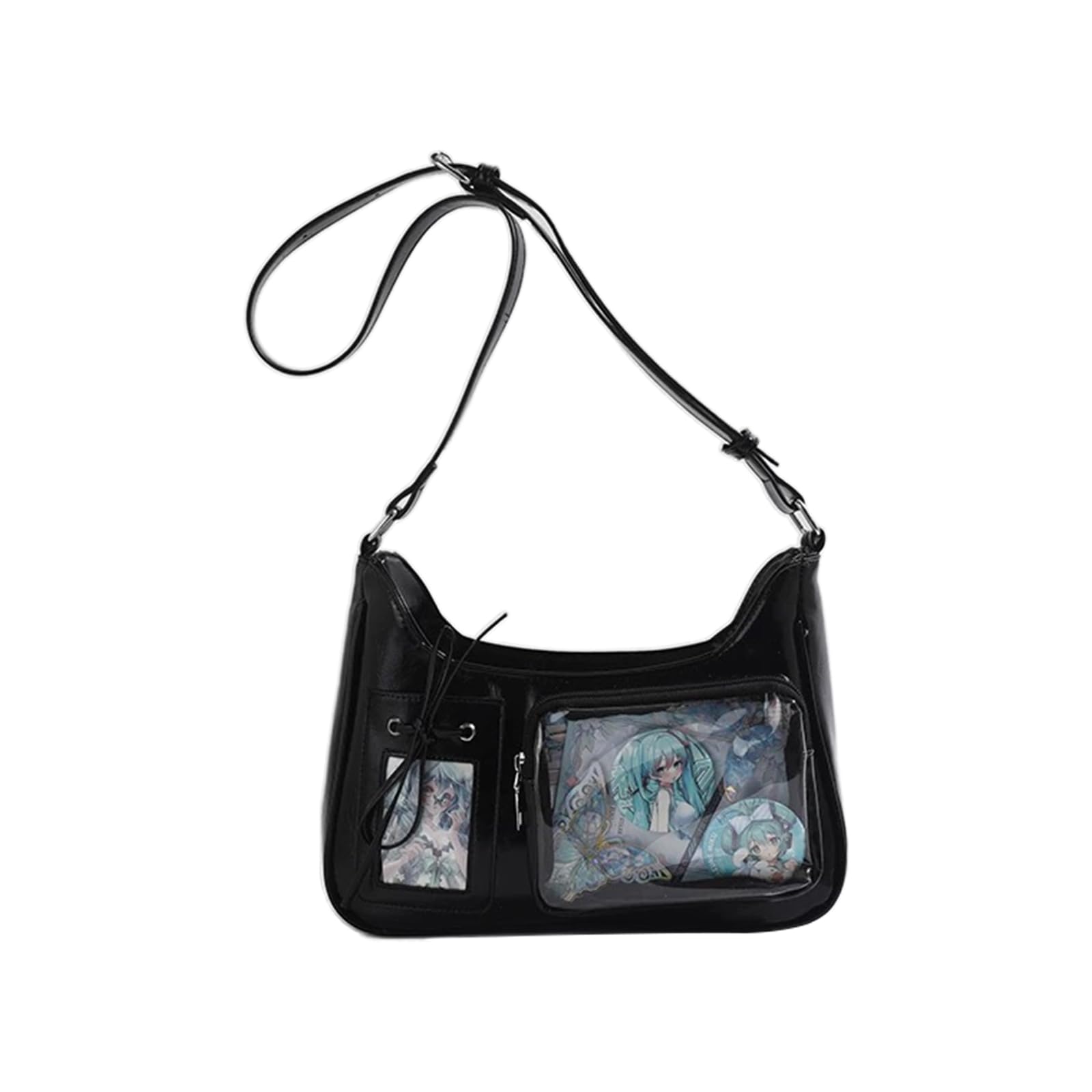 Y2K Ita Shoulder Bag for Women - Cute Japanese Crossbody Purse with Pin Display Windows, Kawaii Tote Handbag with Bow