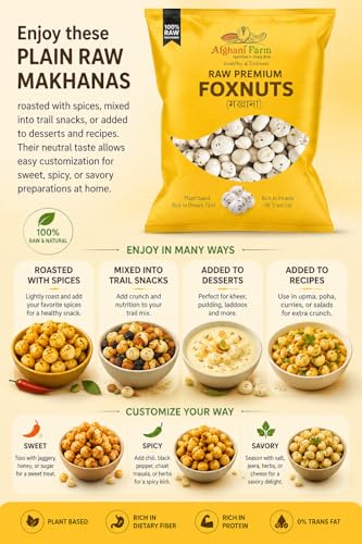 Image of Afghani Farm Phool Makhana 1kg | Premium Raw Foxnuts & Lotus Seeds | Healthy Roasted Snack | Rich in Protein, Fiber & Minerals | Gluten Free Plain Makhana Pack