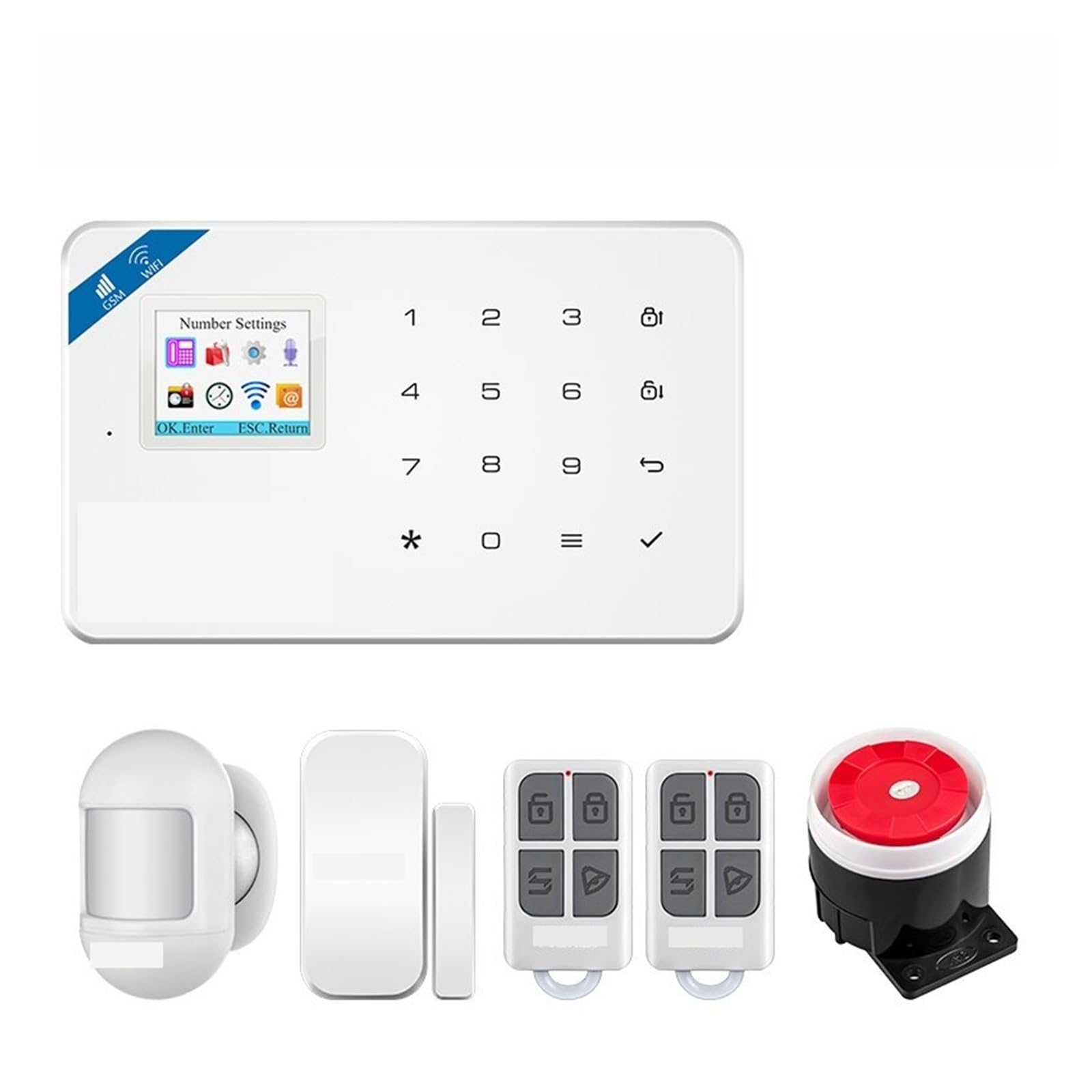 Sistema de Alarma de Seguridad para el hogar, El de Alarma Seguridad Inteligente gsm Funciona con el Sensor Ventana Puerta Humo, Detector Movimiento antirrobo for hogar(WiFi gsm KIT1 Alarm)