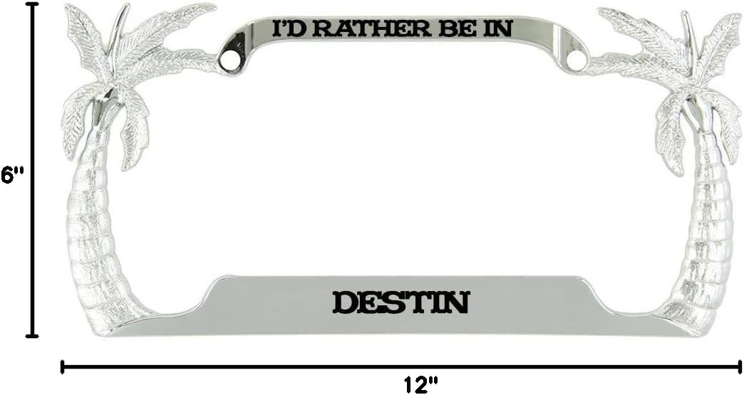 Speedy Pros I'd Rather Be in Destin Beach Palm Tree Metal License Plate Frame Tag Holder