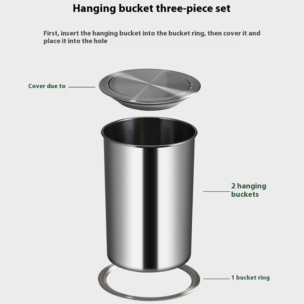 Couvercle de poubelle encastré en acier inoxydable 22-25 cm pour comptoir de cuisine