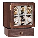 Homde Rotating Watch Box Display: 12-Slot Wooden Storage Case for Men's Watches on Dresser - Glass Top Jewelry Organizer for Necklaces & Bracelets