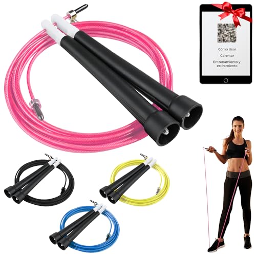 SALVAYRO Comba CrossFit + Código QR: Modo de Empleo, Calentamiento, Entrenamiento Completo y Estiramientos - Cuerda para Saltar Hombre, Mujer - Skipping Rope Fitness Boxeo - ¡Potencia tus Rutinas!