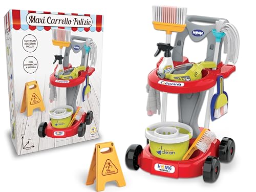 Teorema Giocattoli, Maxi Chariot pour Enfants avec aspirateur à Batterie Fonctionnelle, kit de Nettoyage Complet avec Balai et Pelle pour Enfants, Seau et de...