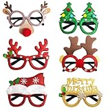 VOPIWOZ 6 Weihnachtsgläser, Sparkle Glitter Weihnachtsfeier Deko, MERRY CHRISTMAS, Weihnachtsbaum, Rentier Weihnachtsbrillen, Weihnachtsbrillen Erwachsene Kinder, für Weihnachtsfeier Geschenke