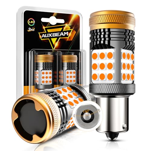 Auxbeam B21 Series 7507 BAU15S LED Bulbs Amber Yellow Built in Resistor CANBUS Error Free Anti Hyper Flash PY21W Bulb 600% Super Bright Turn Signal Light Need Resistors for Some Trucks