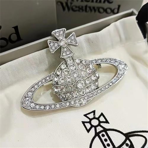 Image of Dreuyet Saturn Planet Brooch Pin for Women Ladies Dainty Rhinestone Star Lapel Pin Cubic Zirconia with Crystal Planet Brooch Fashion Dress Accessories Jewelry for Suit Clothing Jackets Badges