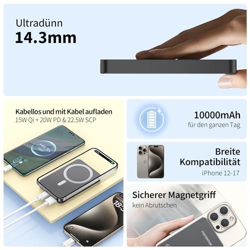 Qi Powerbank Portentum MagSafe mit Schnellladefunktion 10000 mAh