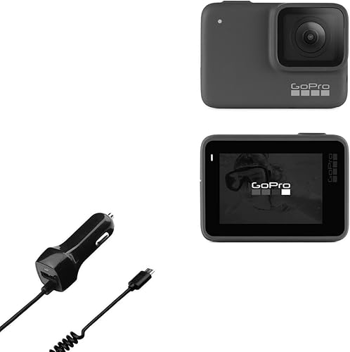 BoxWave Cargador de coche compatible con GoPro Hero 7 Silver - Cargador de coche Plus, cargador de coche puerto USB extra con cable integrado para