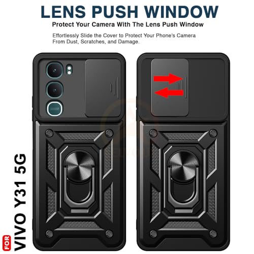 Image of Armor Bumper Back Cover Case for Vivo Y31 5G Rotating Camera Cover, Ring Holder & Kickstand | Heavy Duty & 360 Degree Protection Vivo Y31 5G Back Cover (Black)