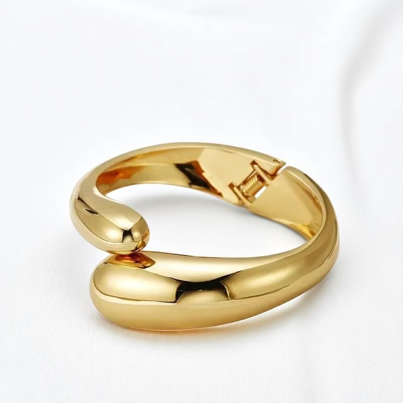 Gold-Plated Teardrop Jewelry Set, Necklace, Earrings, Ring, Bangle Bracelet, Chunky Twisted Hinged Waterdrop Set for Women, Gold-Plated Baroque Style Jewelry Set - Image 3