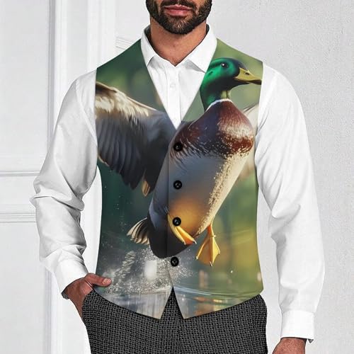 Funny Mallard Duck Suit Vest for Men Waistcoat Dressy V Neck Button Down Sleeveless Business Jacket Coat4