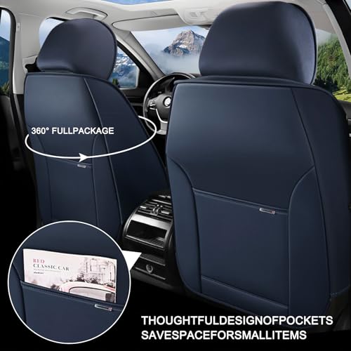 Image of Universal Car Seat Covers for Honda Insight 2002-2022 Anti-Slip Seat Covers,Waterproof Faux Leather Full Coverage Car Seat Protectors Interior Accessories(2Pcs Standard /Blue&White)